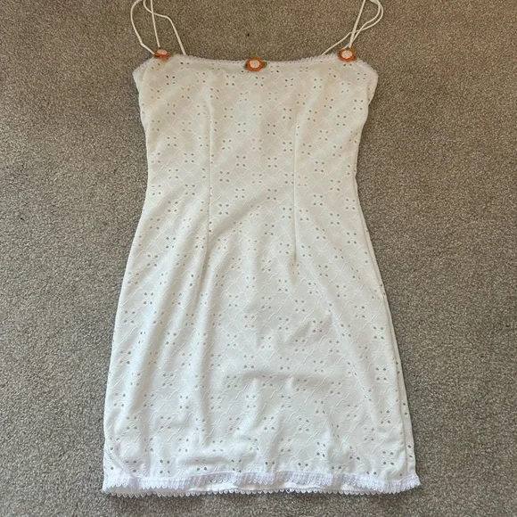 Lucy in the sky dress, white with orange detailing, size small(2-4). - Picture 4 of 6